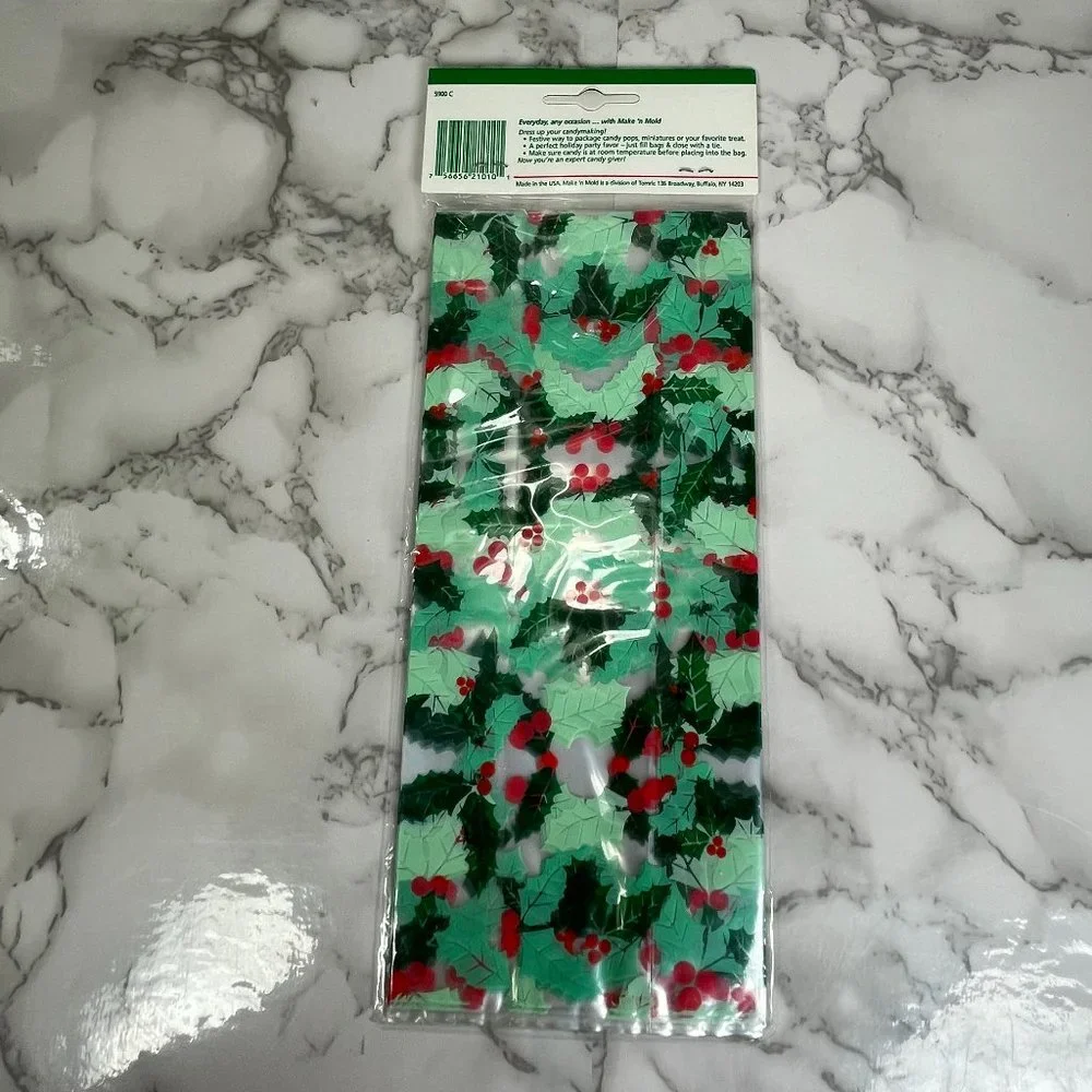 48 Christmas Holiday Winter Cello Treat Bags Gift Bag Sacks With Ties NEW